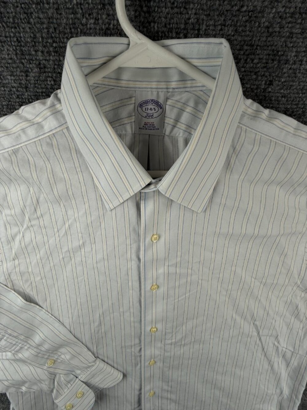 Brooks Brothers Slim Fit 17 34/35 Blue Yellow Striped Long Sleeve Button Up